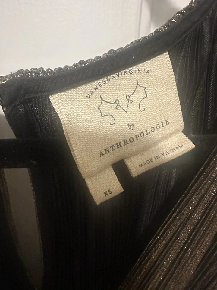 NWT Vanessa Virginia for Anthropologie Gold Crinkle Metallic Jumpsuit Sz.XS $198 - Image 3 of 3