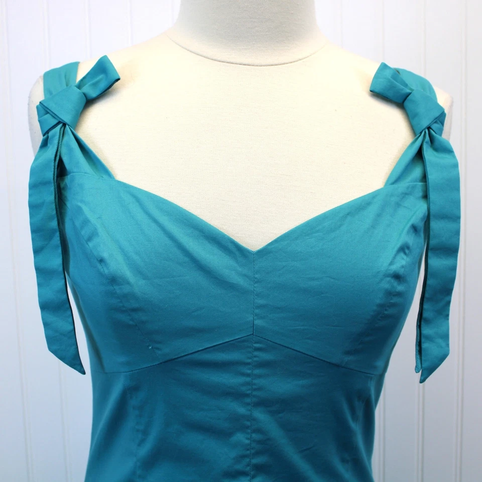 J. Peterman Womens 6 Sheath Dress Turquoise Blue Tie Shoulders Sweetheart Neck - Image 3 of 4