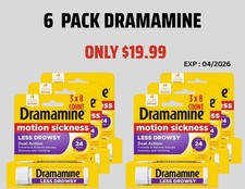 6 Pack Dramamine All Day Less Drowsy, Motion Sickness Relief, 8 Count Each 04/26