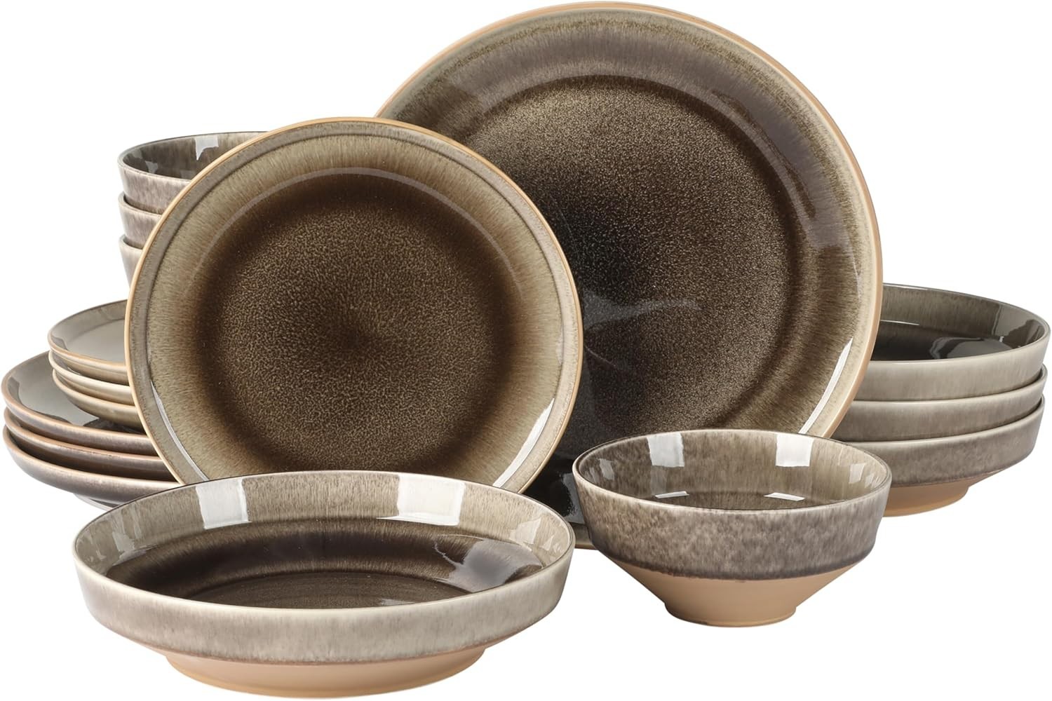 Gibson Elite Hailstone 16 Piece Stoneware Reactive Glaze (Se
