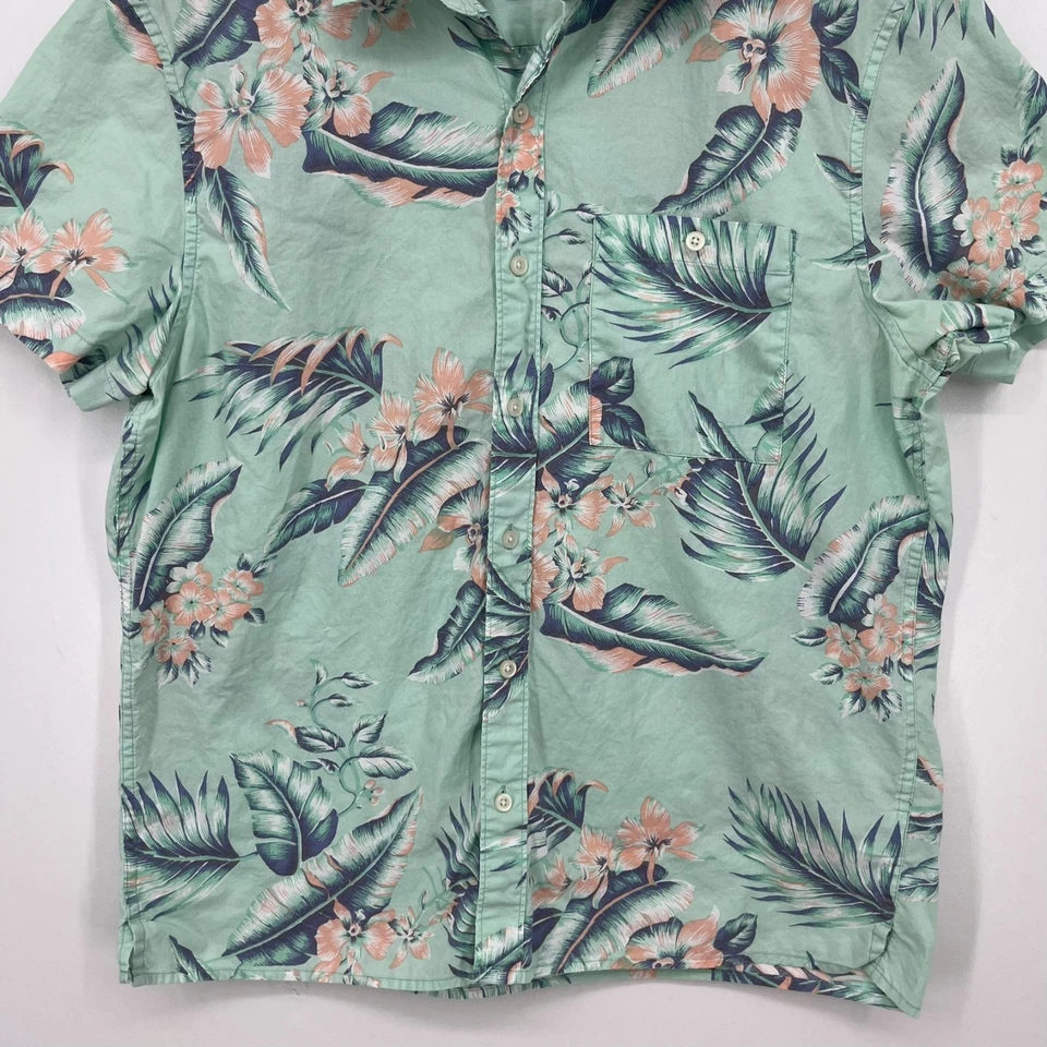 Camisa American Eagle manga corta con botones para hombre L verde floral bolsillo hawaiano Foto 3 de 4