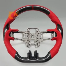 Custom Black Carbon Fiber Red Leather Steering Wheel for 2015-2017 Ford GT