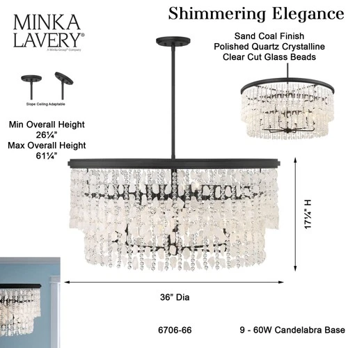 Minka Lavery 6706 Shimmering Elegance 9 Light 36"W Crystal - Sand Coal - Picture 8 of 12