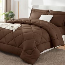 Comforter Set - Bed in a Bag Size 7 Pieces, Luxury Soft Bed Set Queen Brown