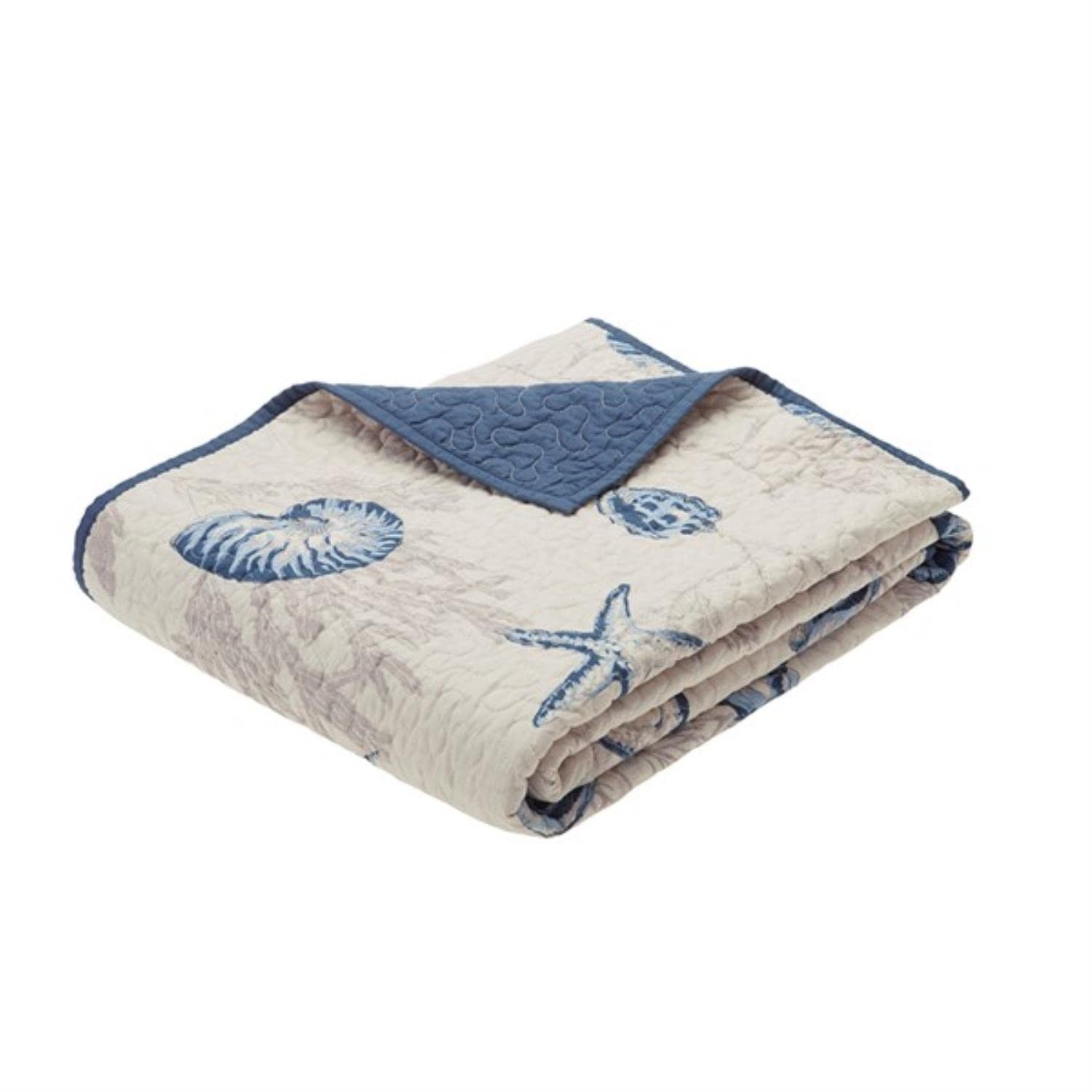 Bayside Coastal Luxury Oversized Quilted Throw in Ivory and Navy Blue 60x70 Premium Blanket