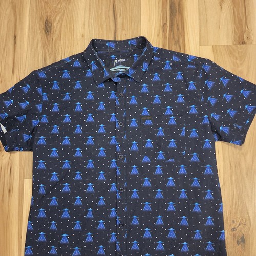 Retro Rifle Classified UFO Shirt Mens XL Blue Short Sleeve Button Up Alien - Picture 3 of 9