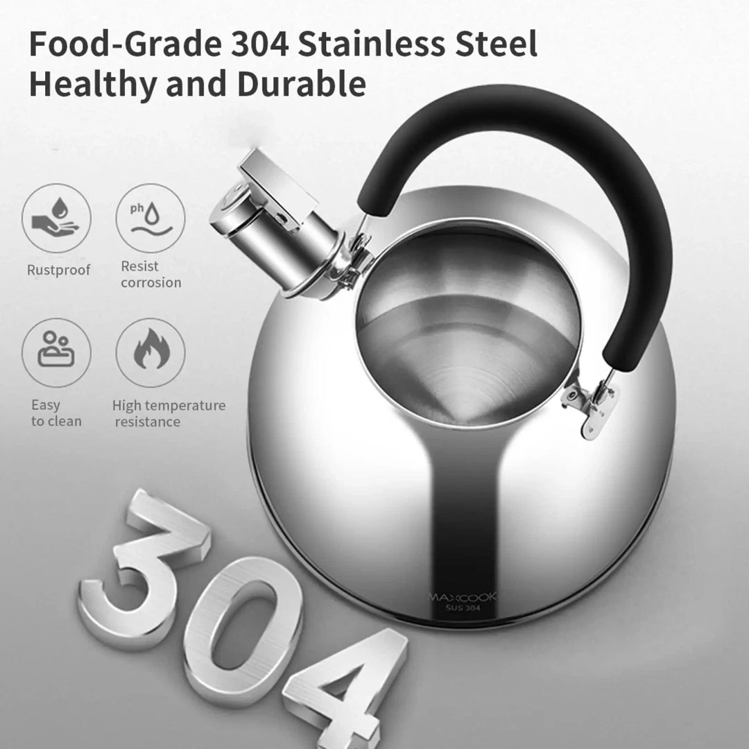 Whistling Kettle 3 Litre Stainless Steel Polished Stove Top Gas Electric