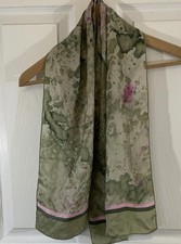 VTG 1980s Echo Scarf Muted Greens With Pink Accents Floral Pattern 45  Long
