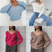 Warm Autumn Winter Sweater Oversize Women's Thick Knit Pullover V Neck Knitted