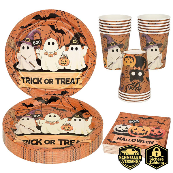 Halloween Partygeschirr Pappteller Becher Servietten FüR 16 Personen-image