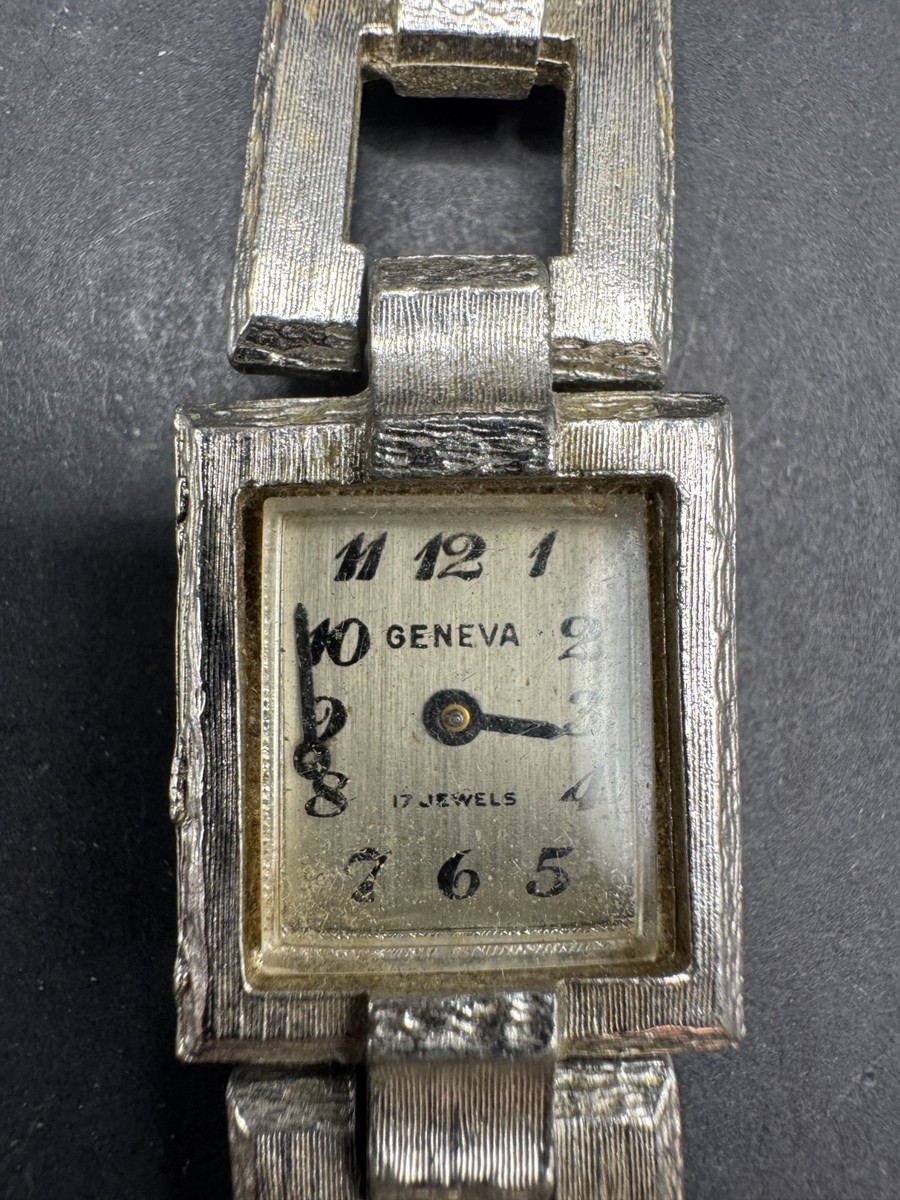 Vintage Geneva 17 Jewels Silver Tone Bracelet Women's Rectangle