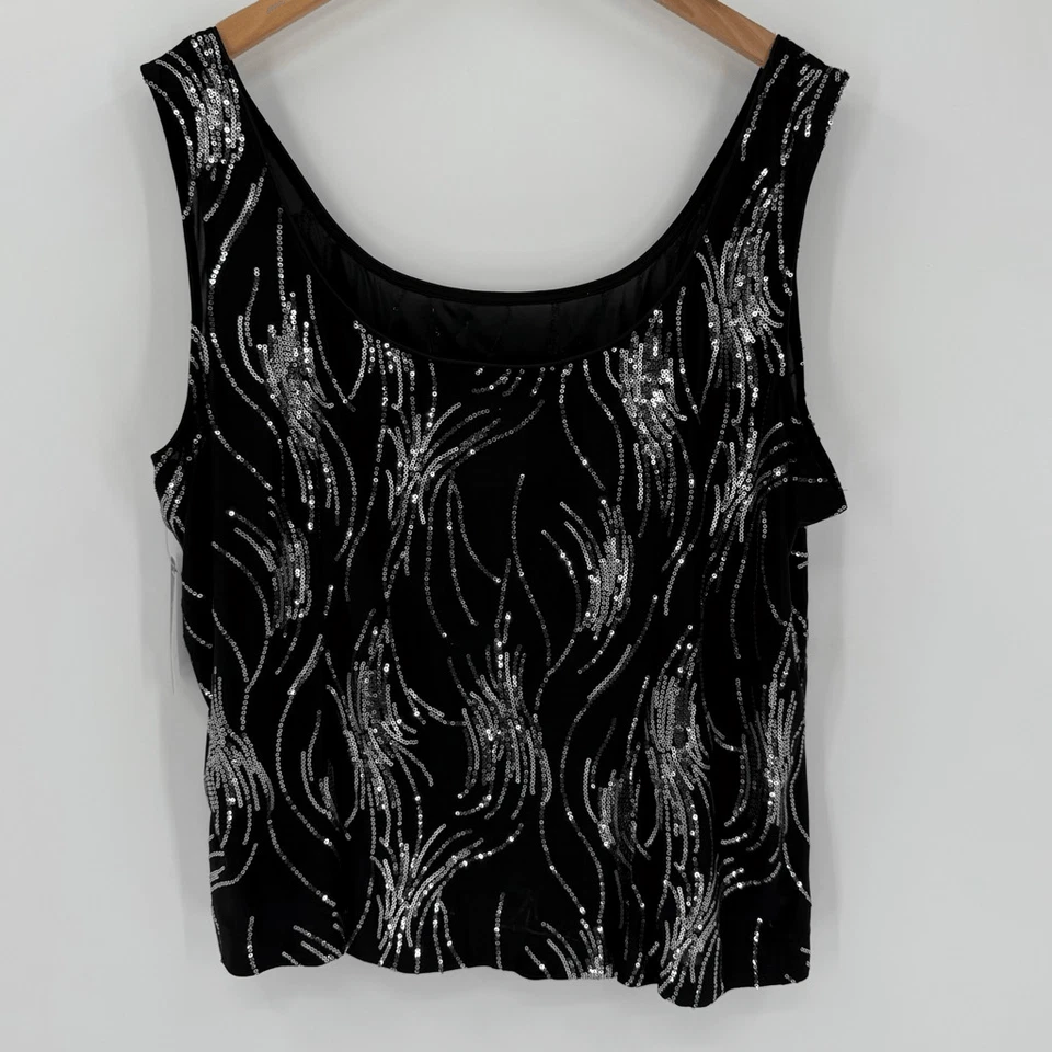 Alex Evenings Plus Women 3X Black Silver Sequin 2-Piece Jacket & Tank Set NWT - Image 4 of 4