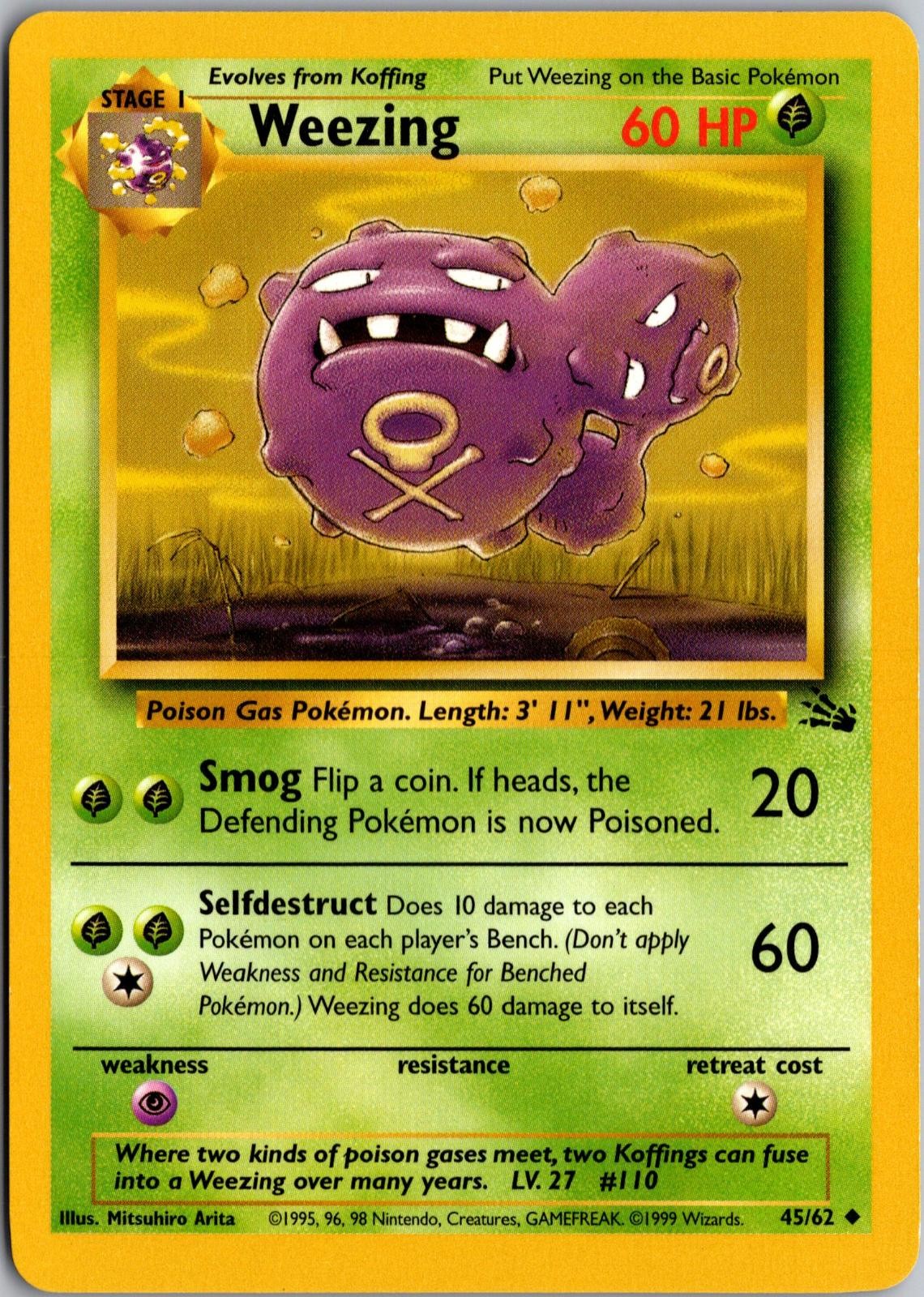 Weezing 45/62 Uncommon Fossil Pokemon Unlimited Near Mint