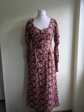 Nasty Gal Floral Midi Dress UK 10 Cottagecore Puff Sleeve Belted Prairie