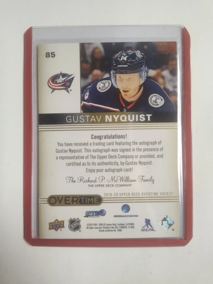 2019 Upper Deck Overtime - Gustav Nyquist Auto - Image 2 of 2