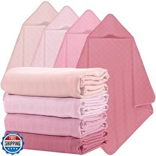 Preboun 4 Pcs Muslin Hooded Baby Towels,32"x 32" Cotton Newborn Bath Towel Mu