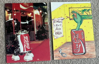 2 1980's Coca Cola Postcards incl 1983 Robot French issues postally unused