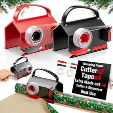 2 Pack Wrapping Paper Cutter & Tape Dispenser Dual Use, Gift Wrap Black 