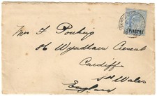 British PO Ottoman Constantinople to Cardiff 1909 Cover With Love Letter