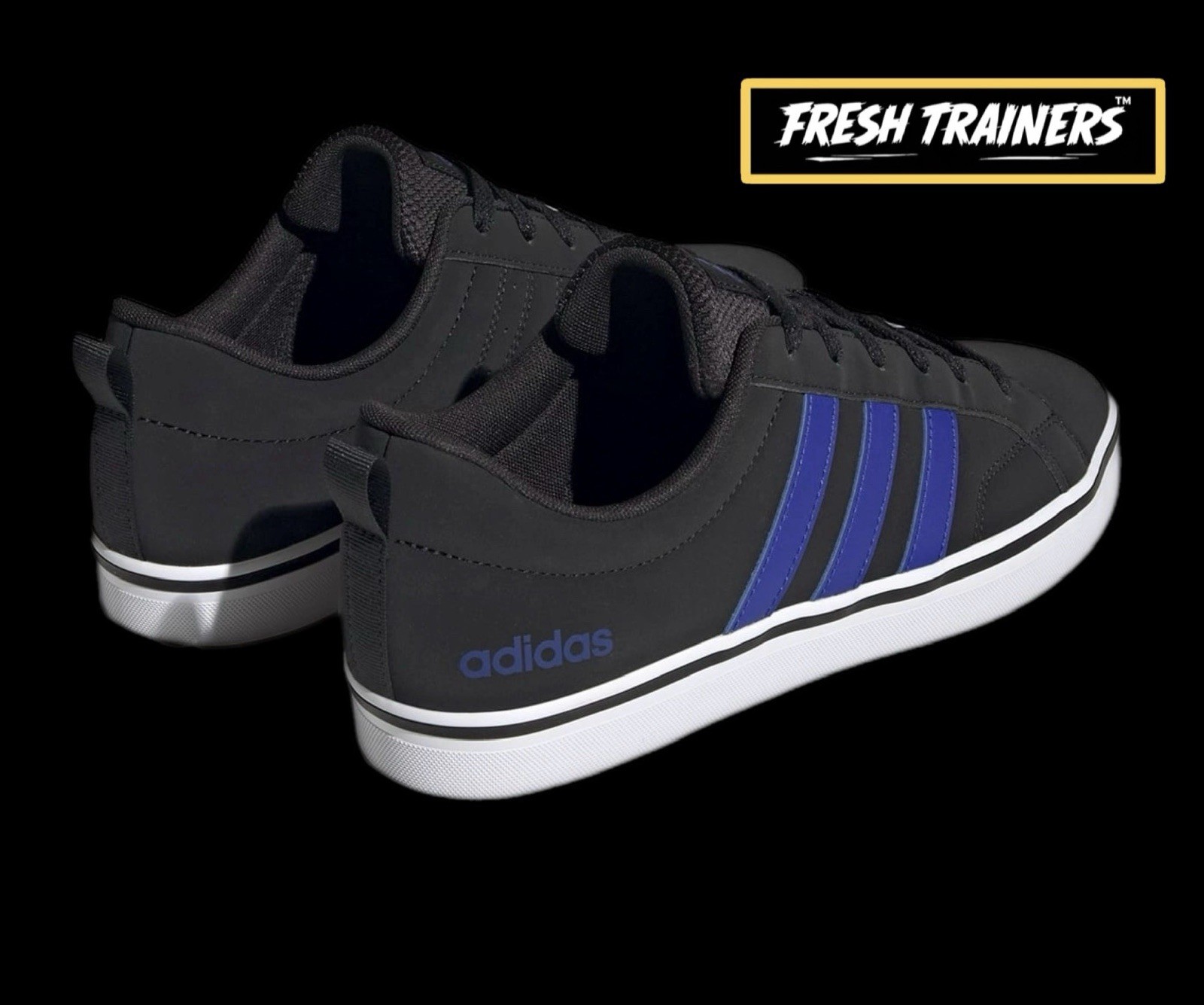 SAOLA Scarpe da ginnastica Adidas nuove da uomo nere con marchio blu e suola bianca prezzo consigliato £79