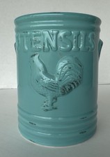Utensil Holder Rooster Turquoise Ceramic Farm...