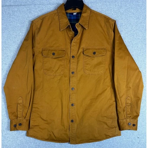 Lands End Shirt Jacket Mens M Brown Flannel Blacket Lined Canvas Shacket image 2