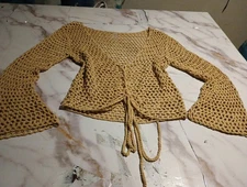 Y2K Aesthetic Fashion Nova Size L Crochet Sweater Top Boho Hippie Western Style