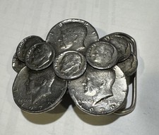 Coin Cluster Belt Buckle Half Dollars Dimes 1979 Great American Buckle Co. USA
