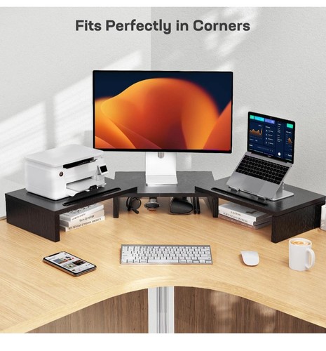 LORYERGO Light Wood 3 Shelf Monitor Riser Stand 2 Phone Tablet Slots Adjustable - 第 5/9 張圖片