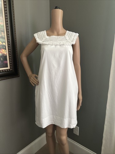 Madewell Sundream White Fringe Sheath Dress Size 2 Crochet Bodice Pockets!