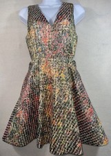 Alice Olivia Multicolour Metallic Rainbow Tweed Cut Out Dress Size 2