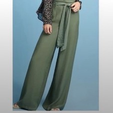    Anthropologie Maeve Wide-Leg Belted Trousers   Olive Green   Size 0