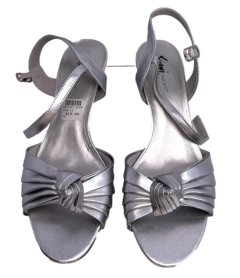 Fioni Night 10W Silver Strappy Sandals Open Toe Kitten Heels scuff on heel - Image 3 of 4