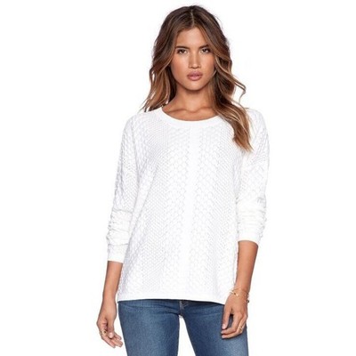 John + Jenn Women's Hugo Mixed Stitched Pullover In Ivory Small MSRP $149
