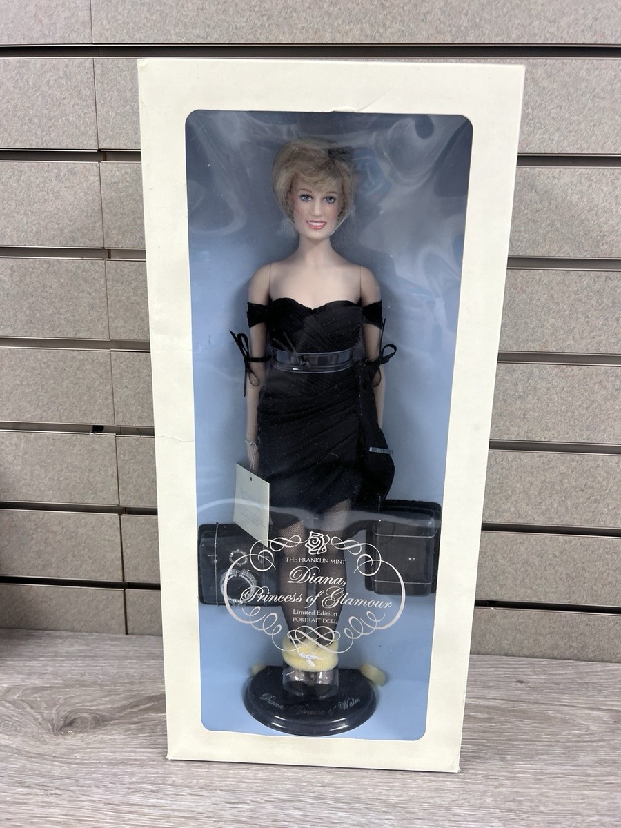 princess diana doll black dress Franklin Mint Diana, Princess Of Glamour Doll Black Velvet Gown - Box