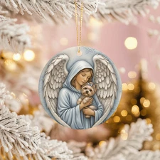 Winter Angel with Yorkie Ornament Pet Memorial Snowflake Guardian Gift