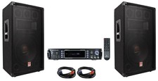  2 Rockville RSG12.4 12  3-Way 1000w DJ PA Speakers Bluetooth Amplifier Cables