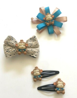 Handmade Hair Bows - Critters - Monkey, Bear, Lion, Fox - Bows