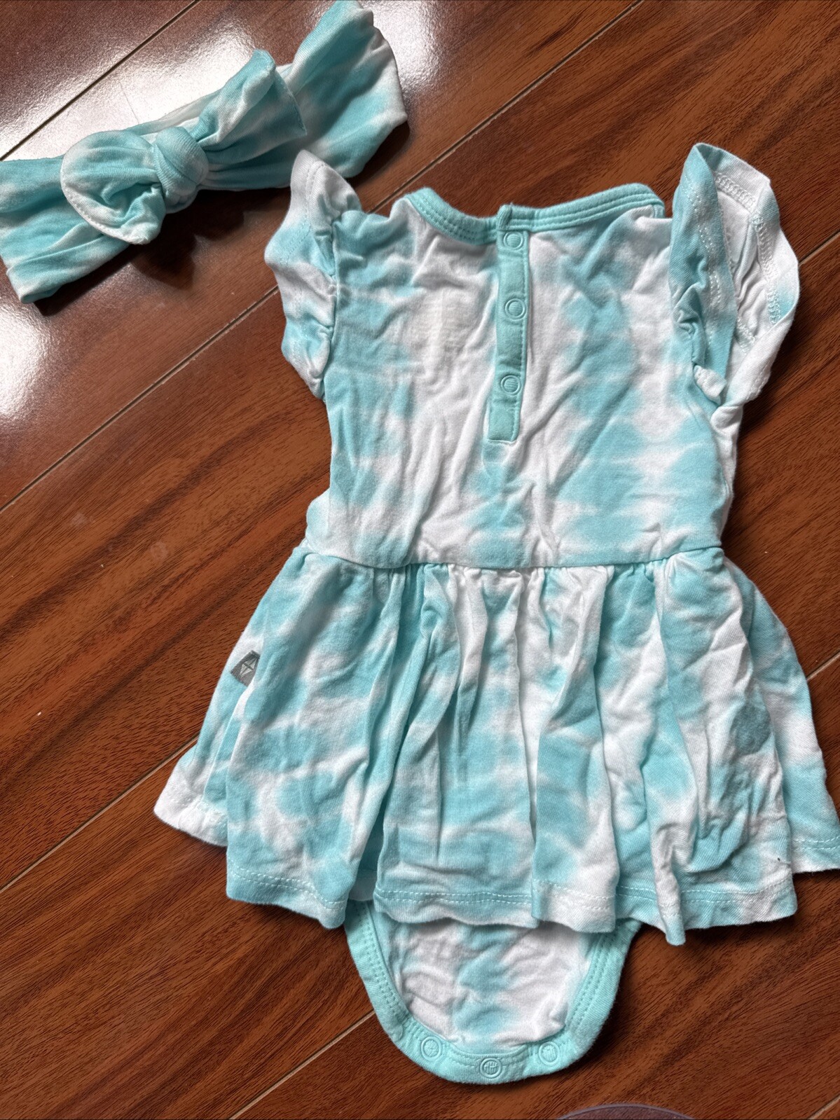 Kyte Baby Robin Rip Tide Twirl Bodysuit Dress with Bow, 0-3 Months