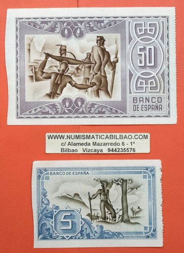 @NUEVOS + DOBLEZ@ Euskadi BILBAO 5A + 5 + 10 + 25 + 50 + 100 PESETAS 1937 - Picture 6 of 8
