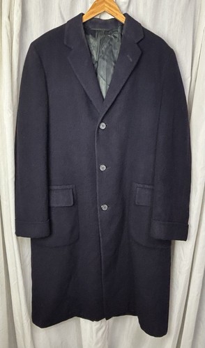 VTG Daniels & Fisher 100% Cashmere Overcoat 40 X Long Navy Blue Custom Tailored - Picture 13 of 13