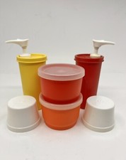 Vtg TUPPERWARE Ketchup  Mustard Dispenser Pumps w/Lidsp--2 Snack Cups w/Lids