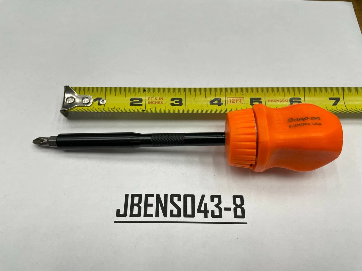 Snap on Tools NEW RARE ORANGE Stubby Hard Grip Long Shaft Ratcheting Screwdriver