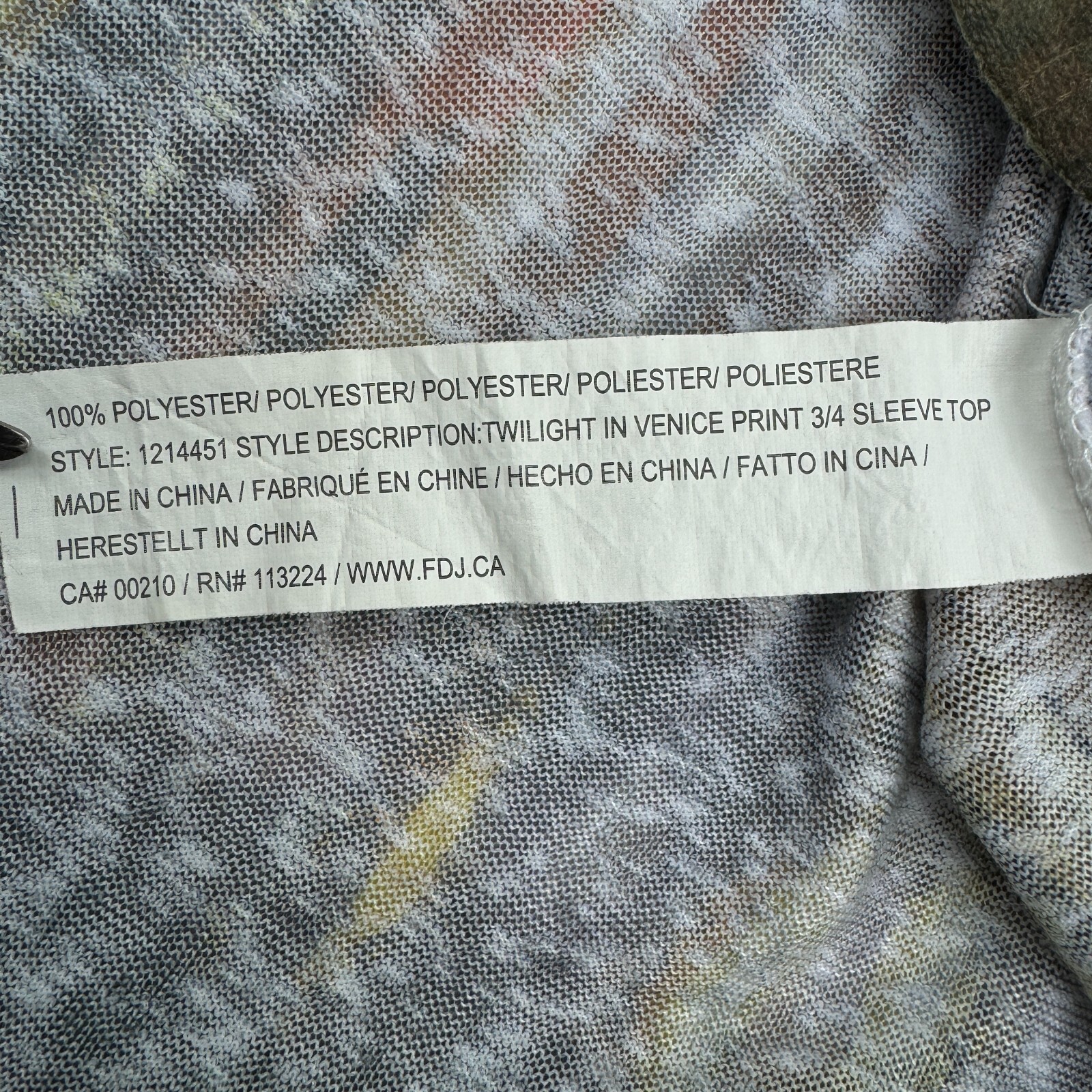 FDJ Womens Top Small Twilight in Venice 3/4 Sleeve Lightweight Art to Wear Shirt