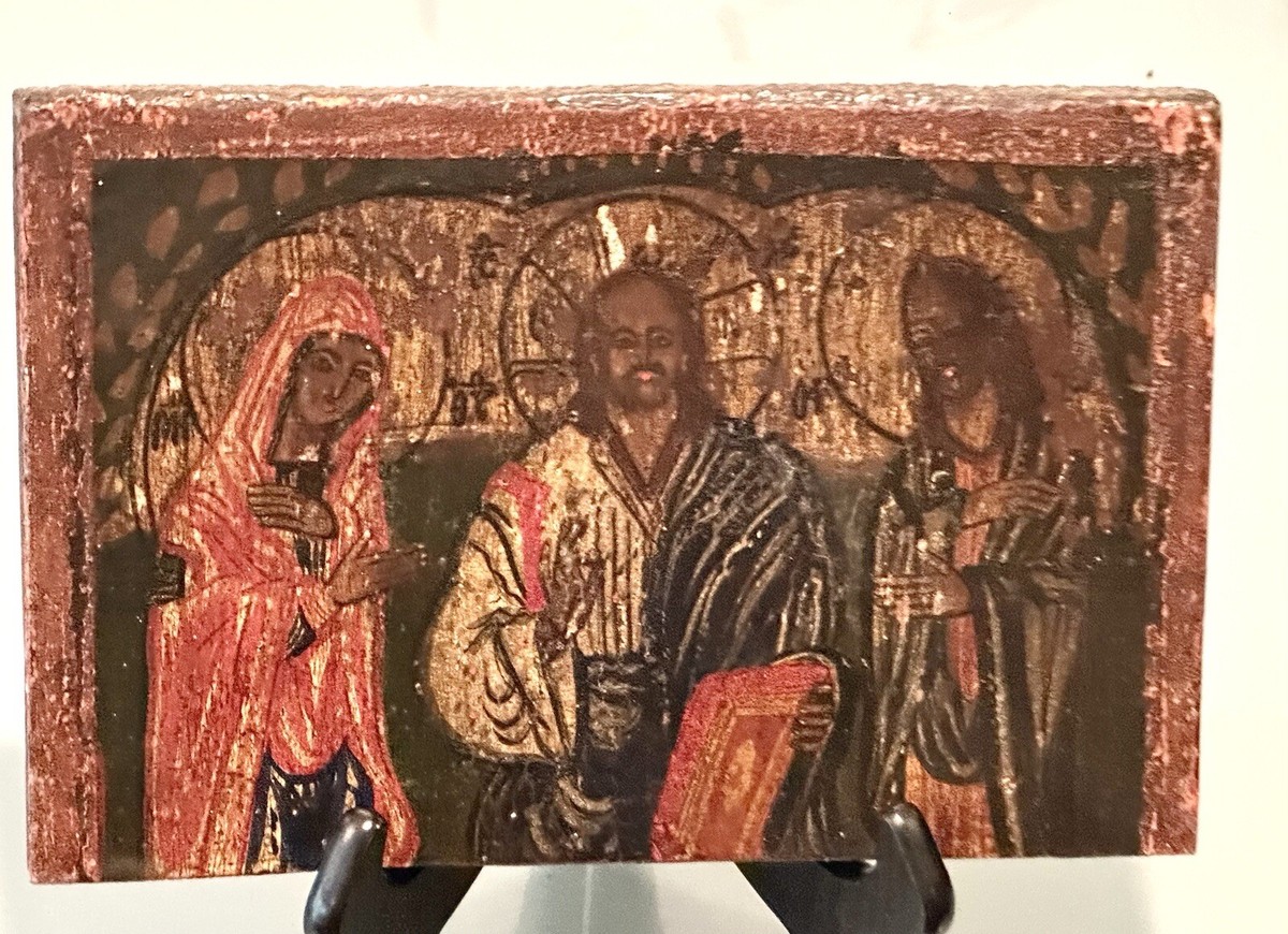 Vintage Antique Hand Painted Wood Christianity Orthodox Religious