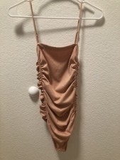 Intimately Free People On Your Side ruched bodysuit tan solid sleeveless Size S