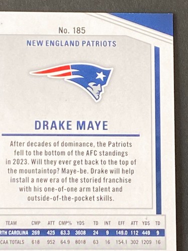 Drake Maye 2024 Panini Donruss Elite Aspirations Blue Shimmer #185 #ed 93/875 - Picture 8 of 10
