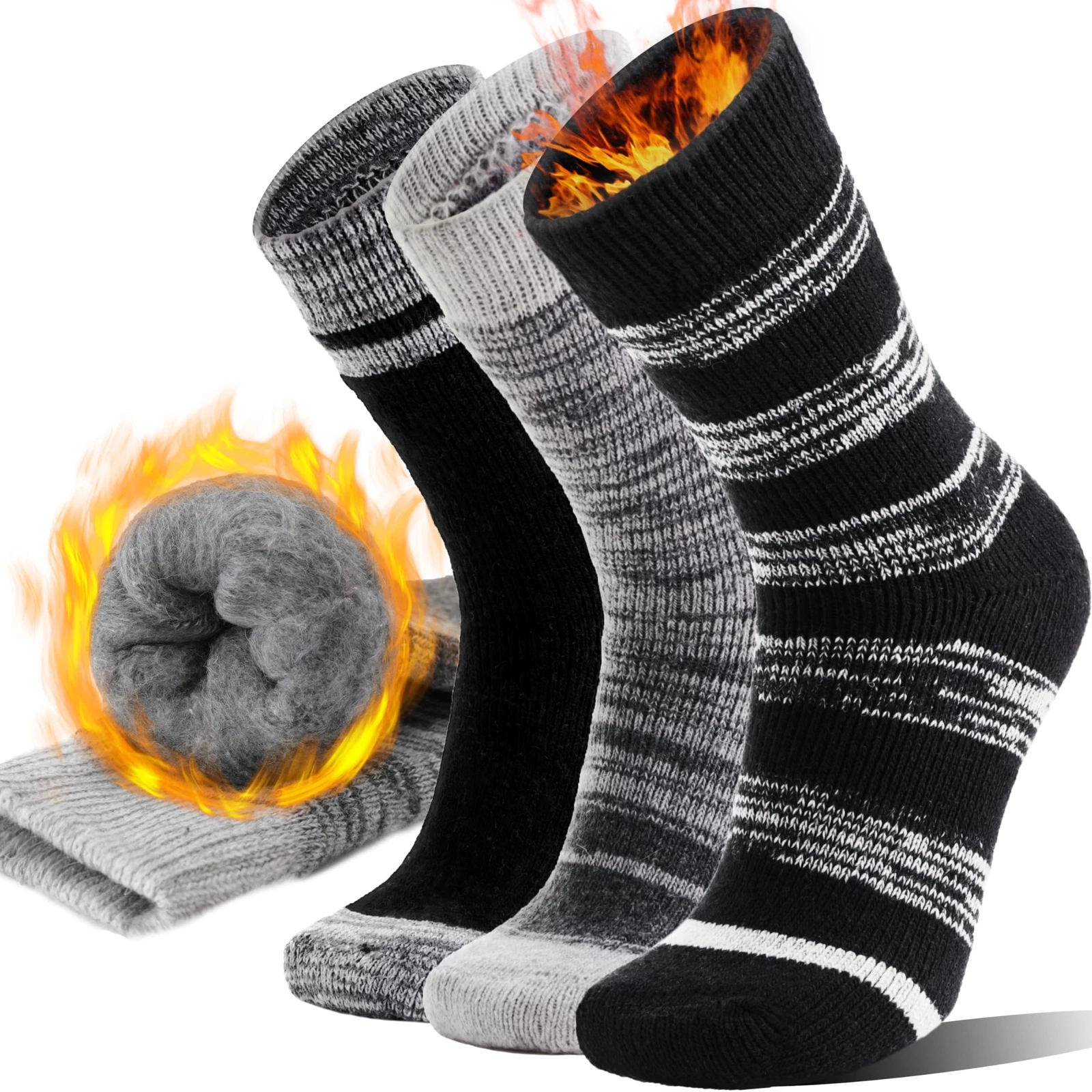 3 Pares de Calcetines Termicos Gruesos Suaves Comodos Abrigados para el Frio