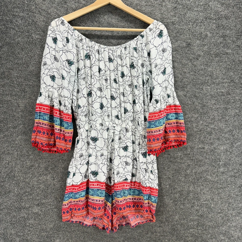 Mono Mudd Mujer M Mediano Blanco Floral Manga 3/4 Rayón Pierna Ancha Informal Foto 2 de 4