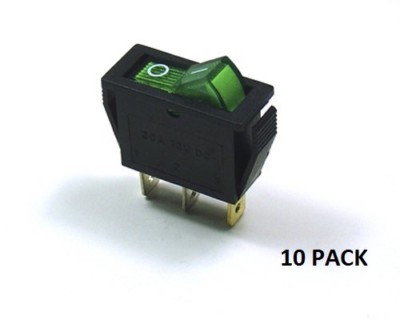 10 PACK - CES - (ON/OFF) ILLUMINATED ROCKER SWITCH GREEN #66-2202-10PK